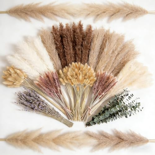 710Pcs Natural Dried Pampas Grass Dried Flowers 17'' Boho Pampas Bouquet