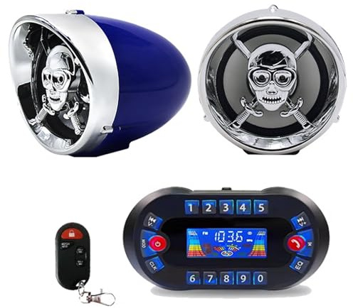 DHsdlpLU Motorrad Audio Stereo Lautsprecher Wasserdicht für Motorrad Roller Fm Radio Radio Bluetooth Stereo Player Radfahren Auto Audio Anruf für Motorrad,Blue