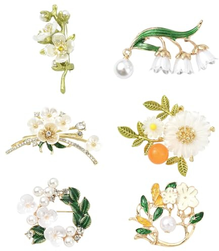 DanLingJewelry Lot de 6 broches élégantes en résine sur le thème des fleurs blanches de style mixte pour bijoux, cadeaux, sac à dos, tissu