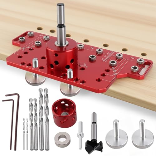 Gugxiom 2-in-1 Pocket Hole Jig, Aluminiumlegierung Bohrschablone | für Regalstifte Schrankscharniere, für Holzbearbeitung mit 1/4, 5 mm, 2 mm, 35 mm Bohrern, Schrankbeschlagvorrichtung
