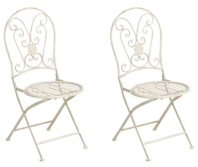 Beliani Outdoor Set of 2 Chairs Metal Vintage Style Folding Iron Frame Light Beige Coggia