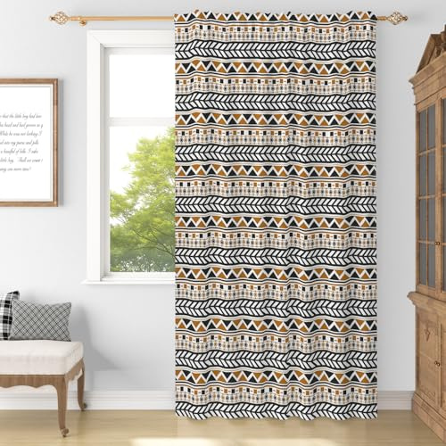 YONGFOTO Boho Vorhänge Für Schlafzimmer Vintage Geometrischer Westlicher Stammes Halbtransparent Licht Filtern Gardinen Für Wohnzimmer Mit Stangendurchzug 1 Paneel 140 x 229 cm