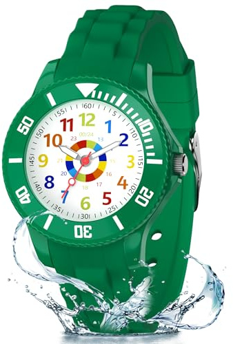 DTKID Kinderuhr für Mädchen, Analoge Uhr für 5-15 Jahre | Kinder Lernen Uhr Armband, Drehbare Zifferblatt, 3ATM Wasserdicht
