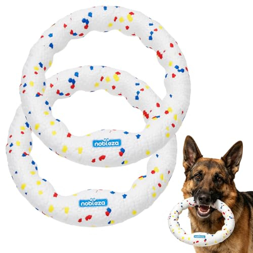 Nobleza 2 Pcs Frisbee pour Chien, Disque Volant Résistant aux Morsures avec Poignée de Traction, Jouet Interactif pour Grand Chien et Chiot, Jeu de Rapport Extérieur et Entraînement Eau, Φ23cm