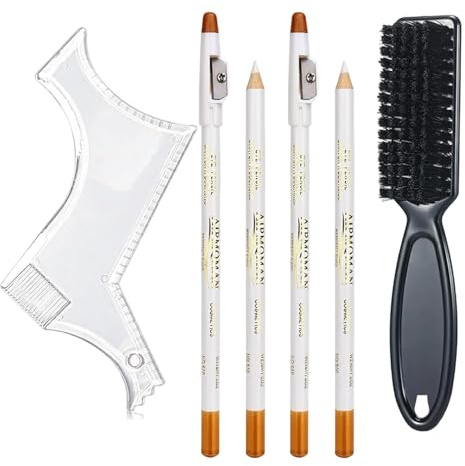 Bartschablone Set 6-teilig für Männer, Bartdesign mit & 4 Styling-Werkzeugen, Magische Friseurkreide für Friseurzeichnungen und konturen mit Anspitzer, Zum Trimmen von Bärten und Haarknoten
