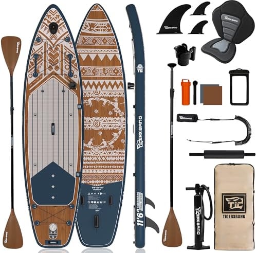 TIGERXBANG Aufblasbares Stand Up Paddle Board, 353 x 89 x 15 cm, Tribal Joy Design, SUP für 3 Personen, Ideal für Freizeit, Touring und Abenteuer