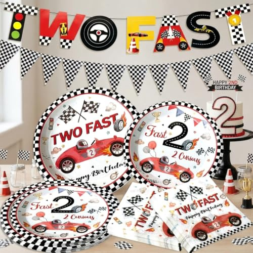 Racing Car 2nd Birthday Party Supplies Plates Napkins Birthday Decorations | Two Fast Race Car Tablewar Paper Plates Napkins Birthday Decorations 20 Guests