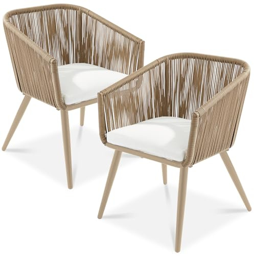 Best Choice Products Set of 2 Patio Dining Chairs, Outdoor Seating for Backyard, Poolside, Balcony w/Woven Wicker Design, 250lb Weight Capacity - Natural/Ivory/Natural
