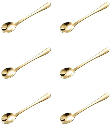 6 Pcs Small Spoons,Small Stainless Steel Spoons for Spice Jars,Cute Mini Stainless Steel Spice Spoons,Mini Dessert Teaspoons,for Spices Salt Sugar Dessert(Gold)