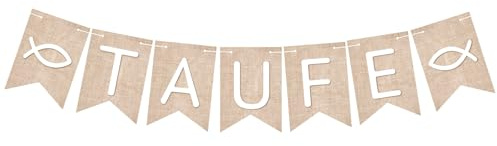 Taufe Deko Girlande mit Fisch, aus Karton, Hängedeko Mädchen Junge Dekotaufe Banner für Kommunion Konfirmation Feier Dekoration