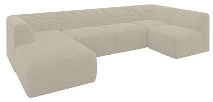ALTDECOR Ecksofa in U-Form Corner Sofa Bett Eckcouch Couch L-Form Wohnlandschaft Cauchsofa MOVO 345x180x78 Creme