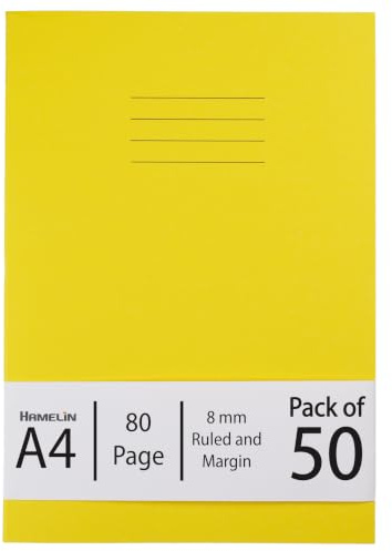 Hamelin A4 8 mm Ruled and Margin 80 Pages Exercise Book - Yellow (Pack of 50)