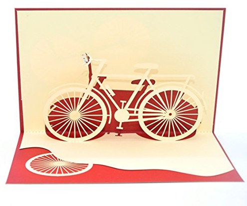Medigy 3D Pop Up Grußkarten Fahrrad Blanko Karten für die meisten Anlässe (rot)