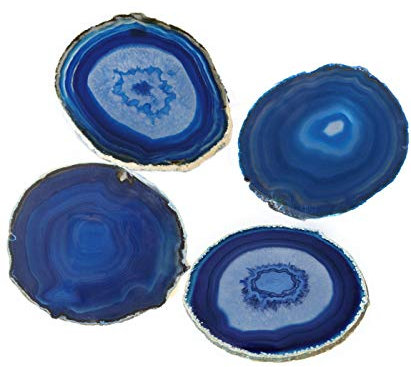 Agate teintée Dessous de Verre Tapis de tasse avec protection en caoutchouc Lot de 4 by Amoystone, bleu, 3-3.5