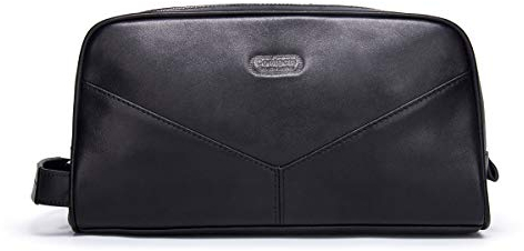 Trousse de Toilette en Cuir pour Homme - Trousse de Rasage en Cuir Noir - Trousse de Toilette pour Homme - Sac de Douche pour Le toilettage des Hommes, Noir, Taille Unique
