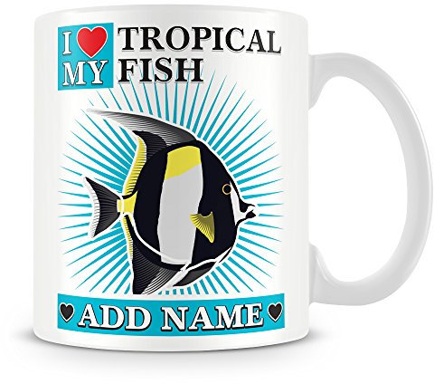 MUGGZ I Love My Tropical Fish Personalised Mug with Name - Tropical Fish Mug - Blue