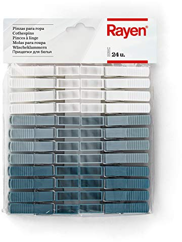 Rayen | Pinces à Linge Plastique Haute Qualité | Antidérapantes, Sans Marque sur les Vêtements | 24 Pièces | 9 x 1 x 1 cm | Blanc, Gris, Gris Foncé