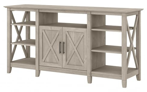 Bush Home Key West Tall TV Stand for 65 Inch TV in Washed Gray, Farmhouse Entertainment Center with Storage