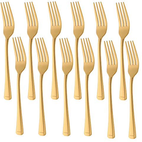 Buyer Star Fourchettes à dessert de 12 pièces, vaisselle en acier inoxydable doré pour cuisine à domicile ou restaurant, couverts polis miroir