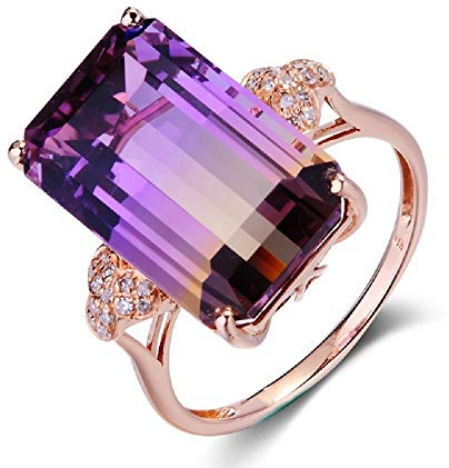 Xunuo - Anello da donna placcato in oro rosa 18 carati, con smeraldo viola e tormalina taglio cuscino, US size 10, Zirconia, placcato oro, oro rosa, gemma, rosa, Zirconia cubica, smeraldo, tormalina