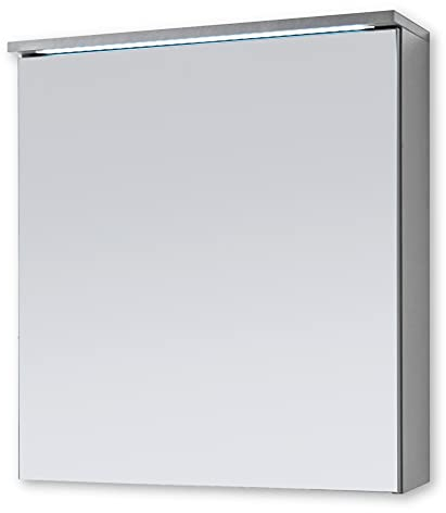 Stella Trading TWO Spiegelschrank Bad mit LED-Beleuchtung in Titan / Weiß - Badezimmerspiegel Schrank mit viel Stauraum - 60 x 68 x 22,5 cm (B/H/T)