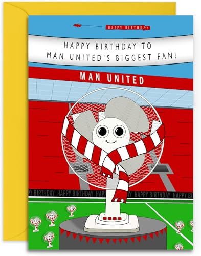 Manchester United Fußball-Fan-Geburtstagskarte von Olivia Samuel, glänzend, mittelgroß, A5-Format, 148 mm x 210 mm, mit Haftklebung
