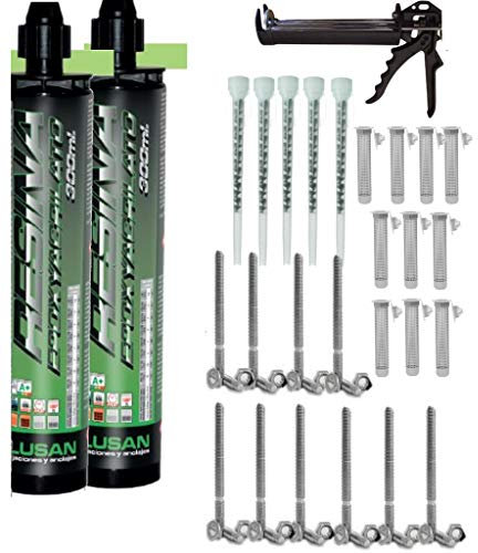 Bricoloco Kit Ancoraggio Chimico Professionale Epossidico | Tassello chimico e accessori | Kit professionale 2 Tasselli chimici 300ml +5 Ugelli+1 PISTOLA+10 Setacci (12x80)+10 Asparagi (8x100)