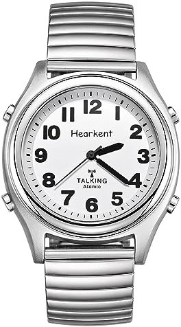 Hearkent Radio Controlled Talking Watch with Stainless Steel Expanding Strap British English Speaking for Blind People and Visually Impaired Elderly (Silver)