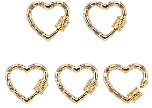 Cheriswelry 5 Stück Herz Messing Mikro-Pavé-Fassung Zirkonia Schraubverschluss Karabiner Schloss Charms Schlüsselanhänger für Schmuck Halskette Schlüsselanhänger