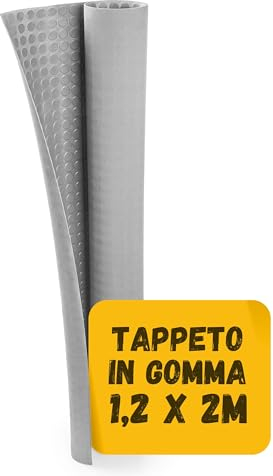 JIMMY GUM Rutschfester Teppich aus Gummi, Noppen, grau, 1,2 x 2 m – Teppich für Arbeitstisch und Boden aus rutschfestem Gummi, vielseitig einsetzbar