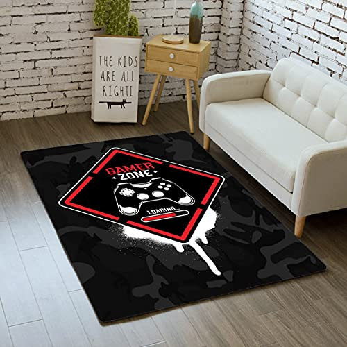 Sticker Superb. Tapis Chambre Moderne Gamer 3D Manette Ado Enfant Garcon Tapis De Salon Graffiti Gamepad Bouton d'action Décoration Tapis Antidérapant Flanelle Doux Carpets (Noir 5,120x160 cm)