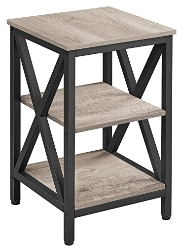 Yaheetech Nachttisch Beistelltisch X-Form Sofatisch Kaffeetisch mit Regal Metallgestell 3 Ebenen Couchtisch für Schlafzimmer Industrie-Design 39,5 x 39,5 x 61 cm
