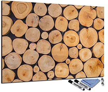 Glas-Magnettafel 70x100 cm Whiteboard Wand Beschreibbar Magnetisch Pinnwand Küche Office Büro mit Zubehör Wochenplaner Abwischbar Deko Memoboard Tafel Holz-Optik Braun