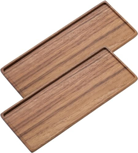 Vandroop Kleines Tablett Holz Serviertablett, Rechteckig Akazien Holz Mini Tablett Servierteller für Küchen-Set, Salz- und Pfefferstreuer, für Kaffee, Tee (30x11.8cm - 2 Stück)