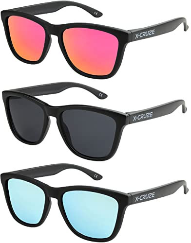 X-CRUZE 3er Pack Nerd Sonnenbrillen polarisierend Vintage Retro Style Stil Unisex Herren Damen Männer Frauen Brille - schwarz matt LW - Set 19 -