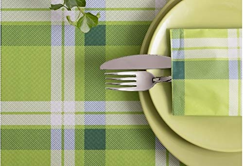 MAQA 50 pezzi Tovaglioli portaposate in carta paglia, sacchetti in carta per posate con tovagliolo 38x38 cm vari colori Scozzese verde-blu