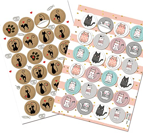Logbuch-Verlag 2 x 24 Katzen Sticker Aufkleber rund 4 cm Deko Vier Pfoten Kindersticker Geschenk