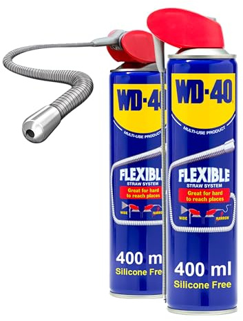 WD-40 Multi Use Lubricant Spray 400ml Flexible Metal Straw Twin Pack, Multipurpose WD40 Spray Lubricant for Maintenance, Water Displacement, and Rust Protection, 2-Pack
