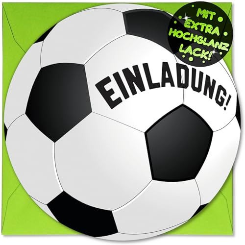 VULAVA 16x Fußball EINLADUNGSKARTEN KINDERGEBURTSTAG Junge Mädchen + 16x Umschläge - die Soccer PARTY Karten sind die Fussball EINLADUNG für Jungen Mädchen Kinder GEBURTSTAG Einladung FUSSBALL-SPIEL