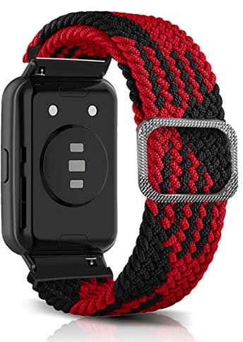 ToVioc Nylon Armband Kompatibel mit Huawei Watch Fit 2, Einstellbare und Elastizität Atmungsaktive Sportbänder für Huawei Watch Fit 2 - Rot Schwarz
