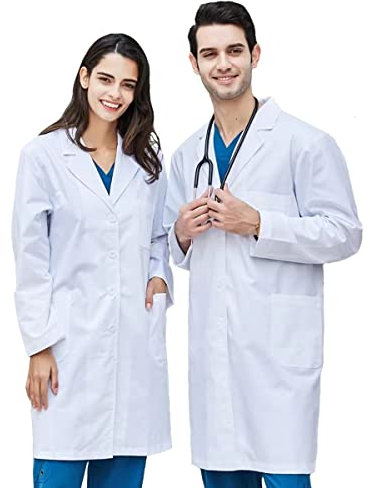 CoatCool Laborkittel Weiß Kittel Baumwolle Arztkittel Herren Damen Mantel Hygiene Langarm Medizin Mantel mit Knöpfen und 3 Tasche Chemie Kittel Schule Unisex Arztmantel für Labor, Studium, Arbeit, S