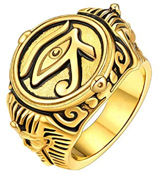 Das Auge des Horus Ring für Männer, Vintage ägyptische Pharaonen Horus Augenring, Retro Auge Totem Amulett Ring, Gothic Hip Hop Biker Ring, Punk ägyptischen Schmuck Geschenk (19.8, Gold)