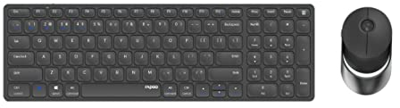 Rapoo 9750M kabelloses Tastatur-Maus Set Wireless Deskset 1600 DPI Sensor wiederaufladbarer Akku flaches Aluminium Design DE-Layout QWERTZ PC & Mac - dunkelgrau