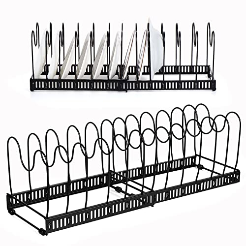 Kinsinder Pots and Pans Organiser, Pan Organiser for Cupboard, Expandable Pan Lid Holder with 13 Adjustable Dividers for Pot and Pans (Black)