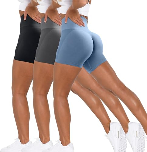 Unthewe Nahtlose Damen-Shorts zum Anheben des Gesäßs, hohe Taille, Kontur, Fitnessstudio, Yoga, Biker-Shorts, Schwarz, Dunkelgrau, Französischblau, M