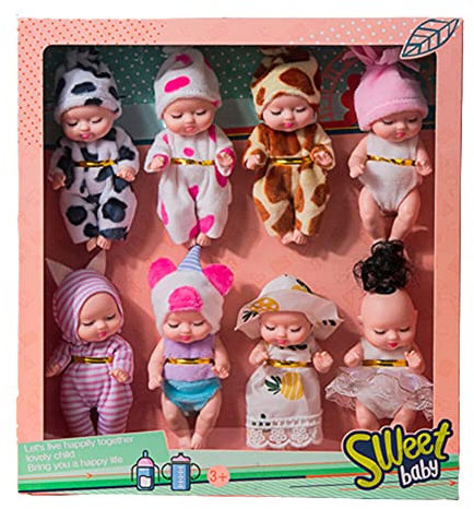Poupee Bebe, lote de 8 muñecas de bebé reborn realista muñeca mini emulada ropa accesorios, muñeca reborn dormido, popa bebe juguete para niño niño niña
