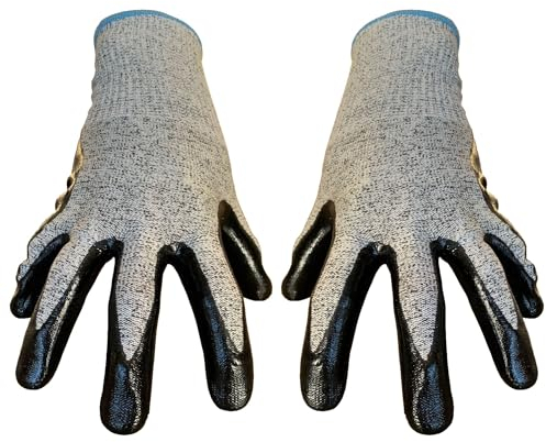 1 Pair of Whistling Dixie Nitrile Coated Cut Resistant Gloves. Level 5 Protection. EN 388 Certified. No Cut Gloves for Glass & Metal Work, Wood Whittling, Carving, Knife Protection Glove. Extra Large