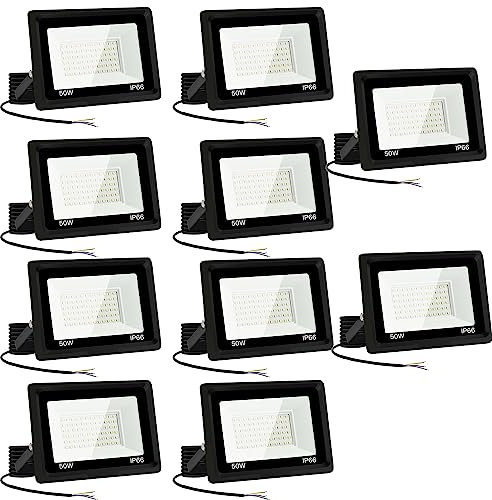 Jefedana (10pack LED Strahler Außen 50W Kaltweiß 6500K 3000LM Superhell Außenstrahler LED Fluter IP66 Wasserfest LED Außenleuchte Flutlicht LED-Strahler für Hinterhof, Garage, Flur,Garten