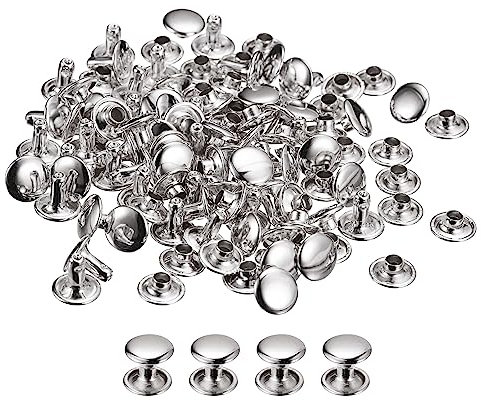 QUARKZMAN 100 Set Leder Nieten 9mm Runde Nieten Hohlnieten Doppelt Kappe Nieten 8mm Höhe Metall Nieten Niete für Leder Handwerk Reparatur DIY Geldbeutel Gürtel Taschen Schuhe Silber Ton