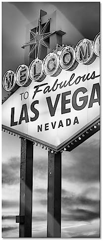 Pixxprint Glasbild Panorama, Wandbild aus Echtglas, Las Vegas Schild in der Dämmerung, 100x40 cm, inkl. Aufhängung und Abstandshalter
